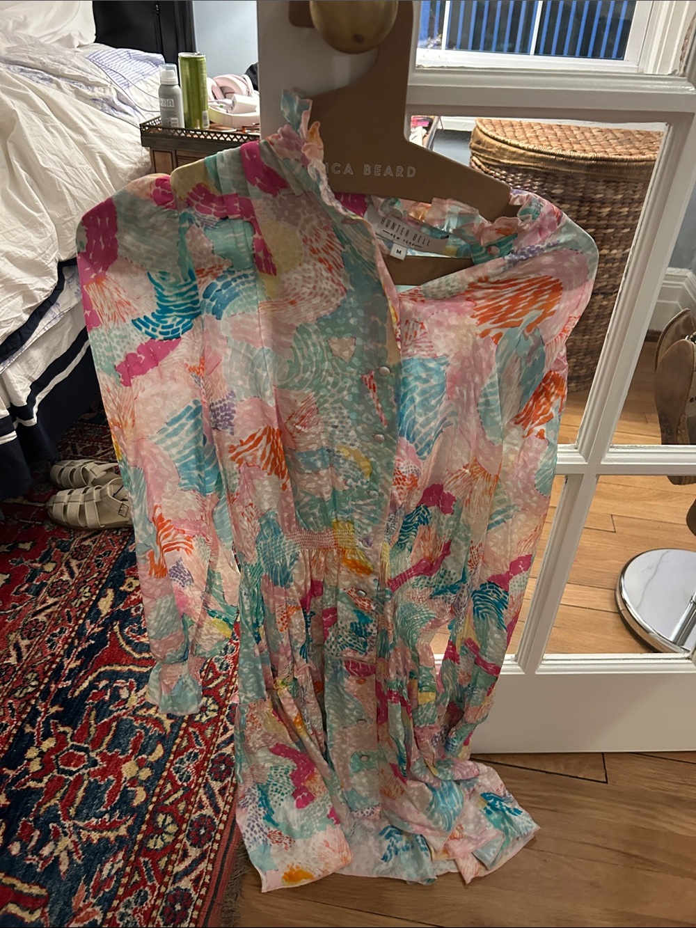 HUNTER BELL Multicolor Floral-Print Ruffle-Neck Maxi Dress
